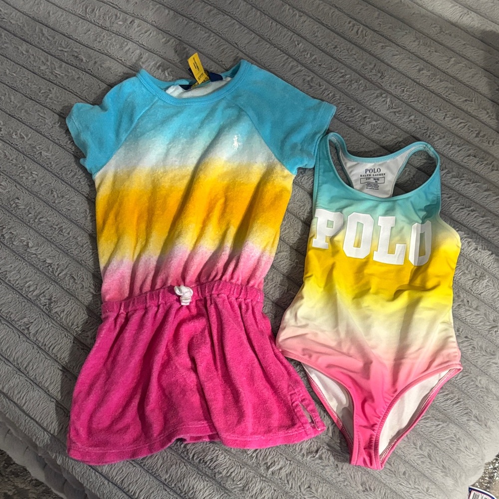 Polo by Ralph Lauren Kids Colorful Swimsuit with coveralls - Blue, Yellow, Pink